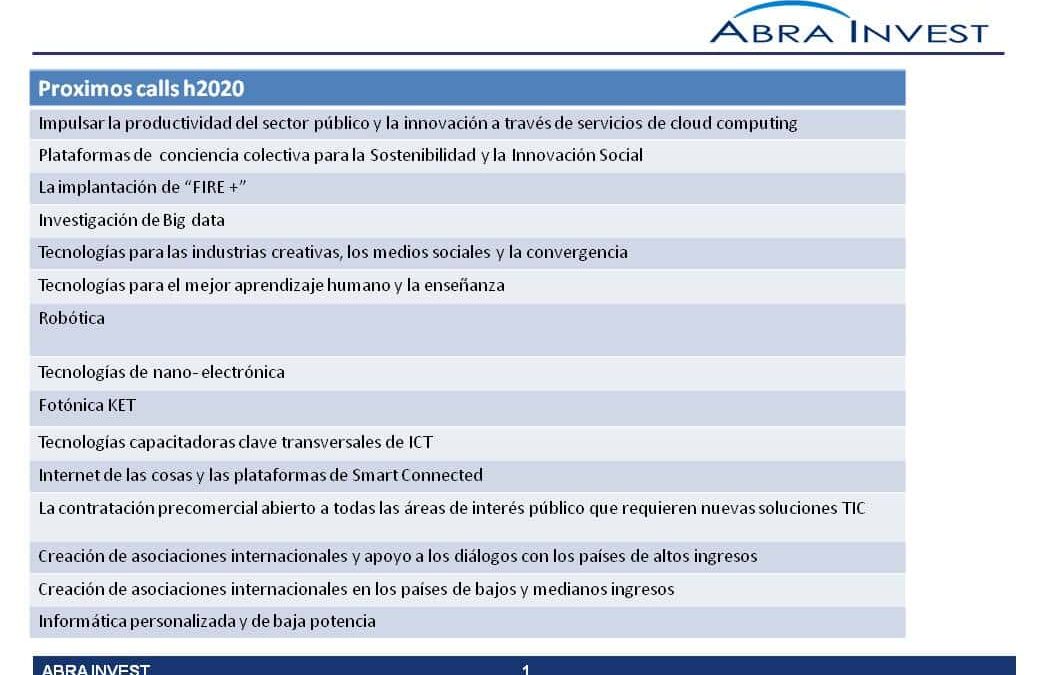 H2020 upcoming calls for the ICT sector in April 2015