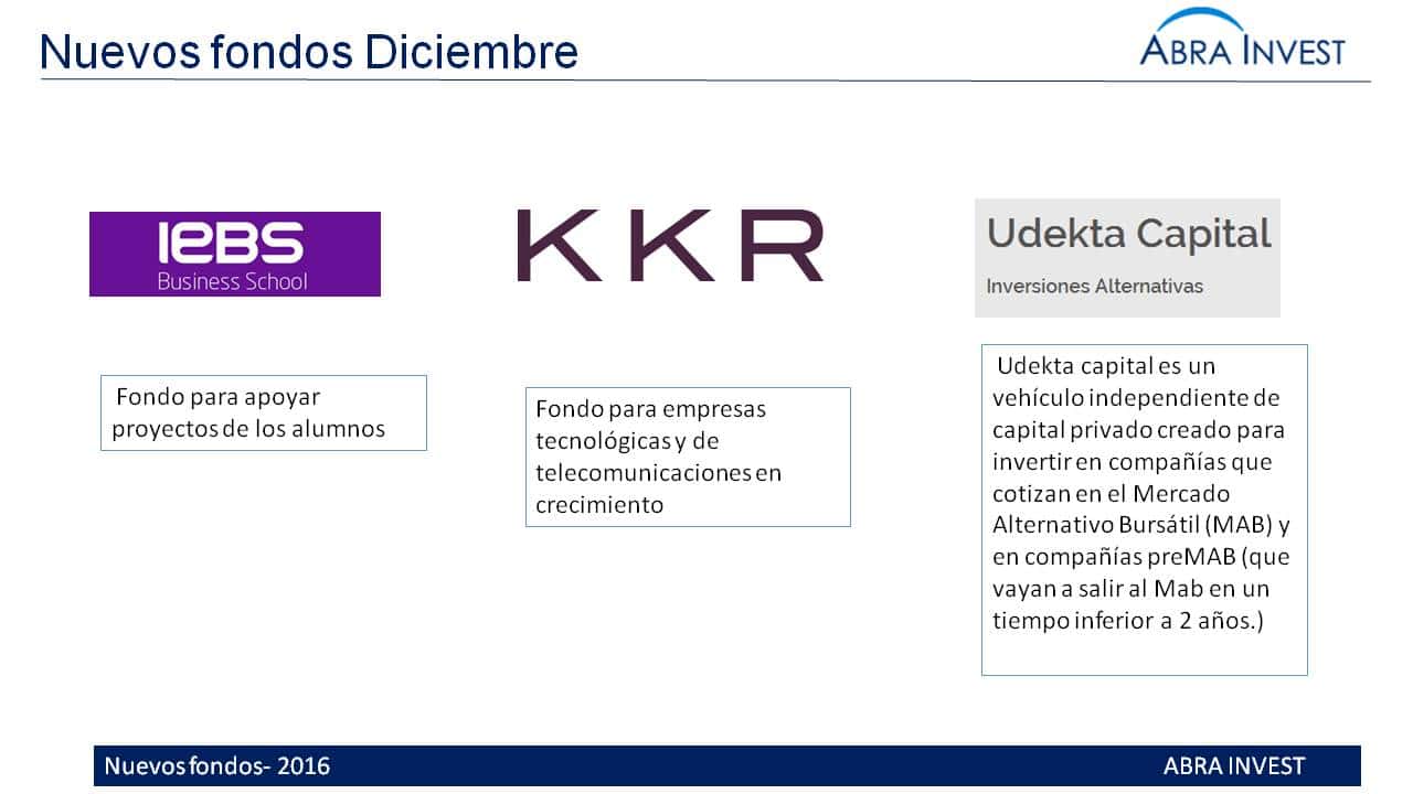 Nuevos fondos en Diciembre: IEBS, KKR y Udekta capital